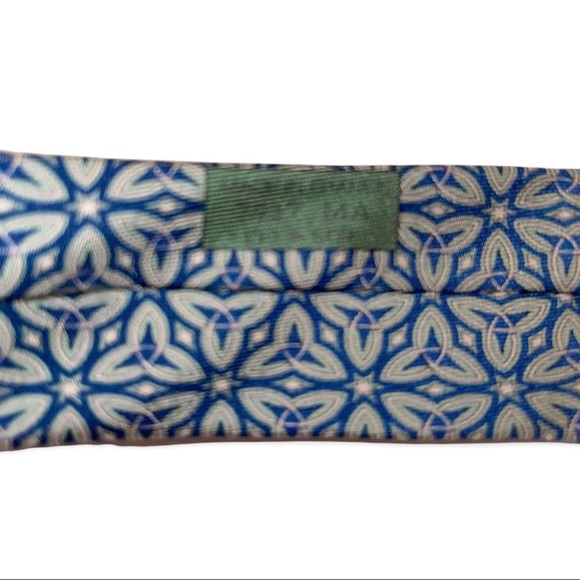 HERMÈS Silk Necktie 60” Extra Long 7937 MA Blue Green Geometric Floral Design - Picture 6 of 8